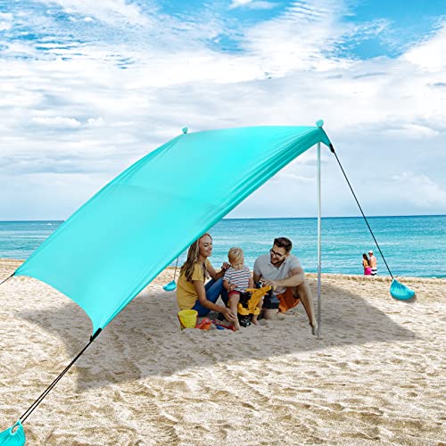 AKLIFFE Tenda da Spiaggia Portatile Tenda Parasole Spiaggia 2.1m x 2.1m Protezione UV UPF 50+ Tenda Mare, con Sacco di...