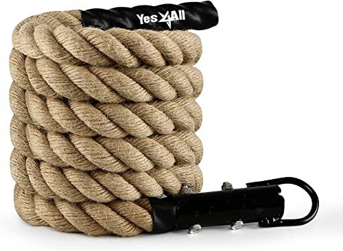 Yes4All Corda da arrampicata da palestra con moschettone, diametro 38 mm, per fitness e allenamento della forza,...